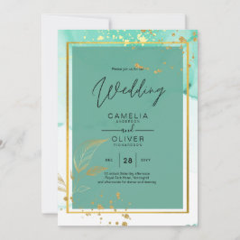 Convite Casamento com Abstrato de Tinta Dourada de Álcool