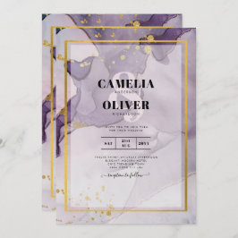 Convite Casamento com Abstrato de Tinta Dourada de Álcool