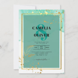 Convite Casamento com Abstrato de Tinta Dourada de Álcool
