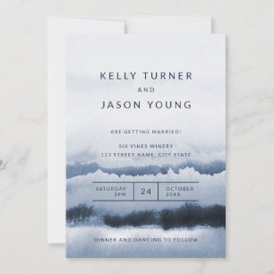 Convite Casamento com Abstrato Tie Dye de Cor Azul Moderno