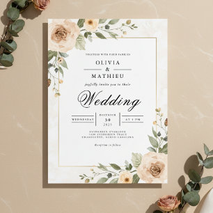 Convite Casamento com Acento de Folhagem de Pêssego Suave