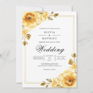 Convite Casamento com Acento Floral Dourado
