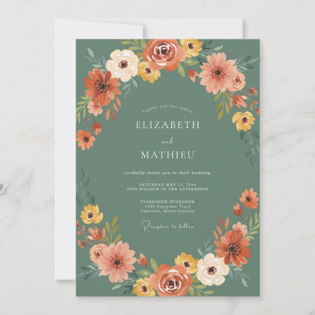 Convite Casamento com Acento Floral Verde (Frente)