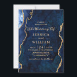 Convite Casamento com Agata Azul de Marble, Marinho Dourad<br><div class="desc">Convite para Casamento de Agatos Azuis Marble,  Marinho Dourado moderno.</div>