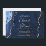 Convite Casamento com Agata Azul de Marble, Marinho Dourad<br><div class="desc">Convite para Casamento de Agatos Azuis Marble,  Marinho Dourado moderno.</div>