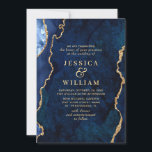 Convite Casamento com Agata Azul de Marble, Marinho Dourad<br><div class="desc">Convite para Casamento de Agatos Azuis Marble,  Marinho Dourado moderno.</div>