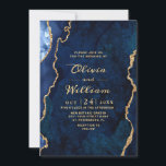 Convite Casamento com Agata Azul de Marble, Marinho Dourad<br><div class="desc">Convite para Casamento de Agatos Azuis Marble,  Marinho Dourado moderno.</div>