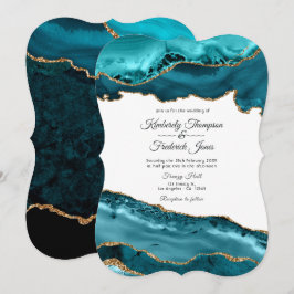 Convite Casamento com Ágata Azul e Dourado