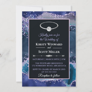Convite Casamento com Ágata Brilhante Azul Roxo