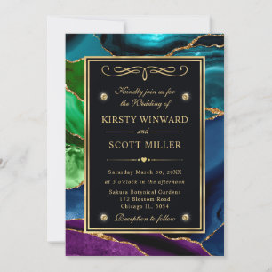 Convite Casamento com Ágata Brilhante Roxo, Azul e Verde