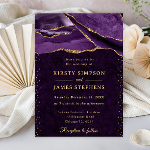 Convite Casamento com Ágata Brilhante Roxo e Dourado