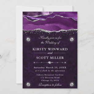 Convite Casamento com Ágata Brilho Roxo e Prata