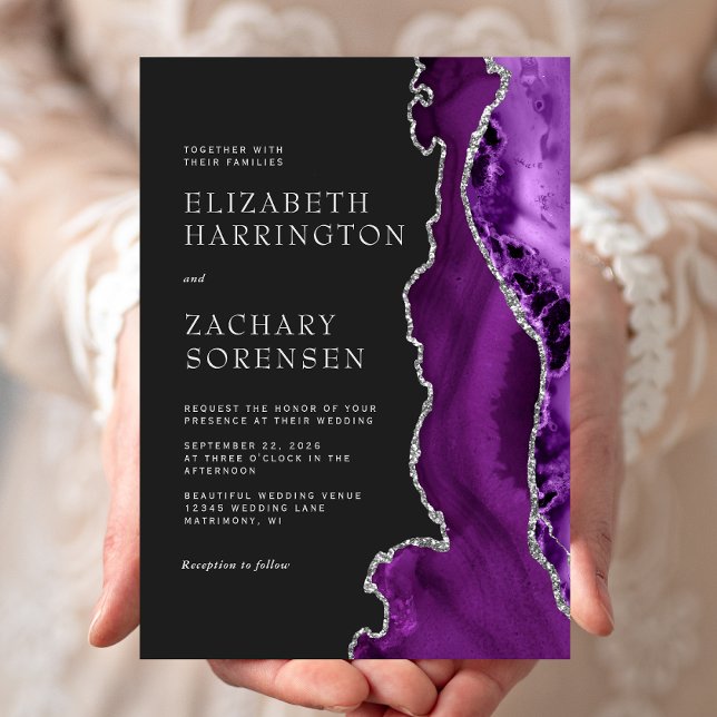 Convite Casamento com Agata de Prata Roxo (Criador carregado)