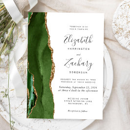 Convite Casamento com Ágata Dourada em Verde Caçador Moder