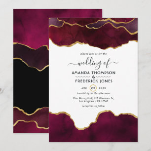 Convite Casamento com Ágata em Burgundy e Dourado