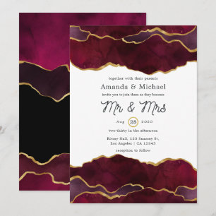 Convite Casamento com Ágata em Burgundy e Dourado