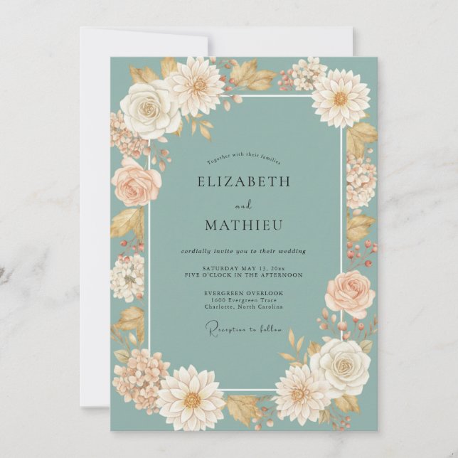 Convite Casamento com Água de Champanhe Dahlia (Frente)