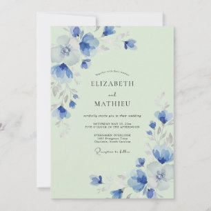 Convite Casamento com Aguarela Azul Água-Mint Pálido