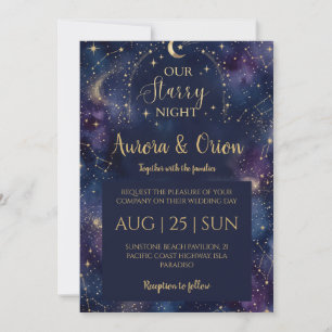 Convite Casamento com aguarela azul marinho em noite estre