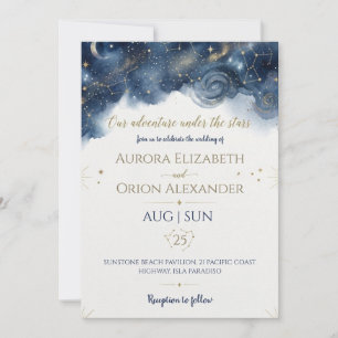 Convite Casamento com aguarela azul-marinho sob estrelas