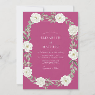 Convite Casamento com Aguarela Branca Magenta