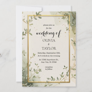 Convite Casamento com aguarela e verde