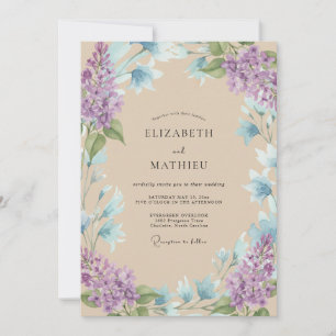 Convite Casamento com Aguarela Lilás Aquática