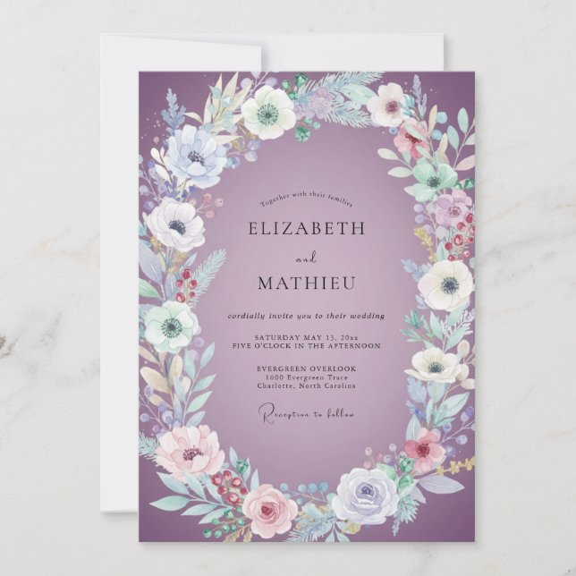 Convite Casamento com Aguarela Pintura Lavanda (Frente)