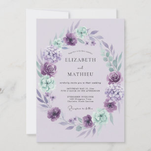 Convite Casamento com Aguarela Radiante de Lavanda e Horte
