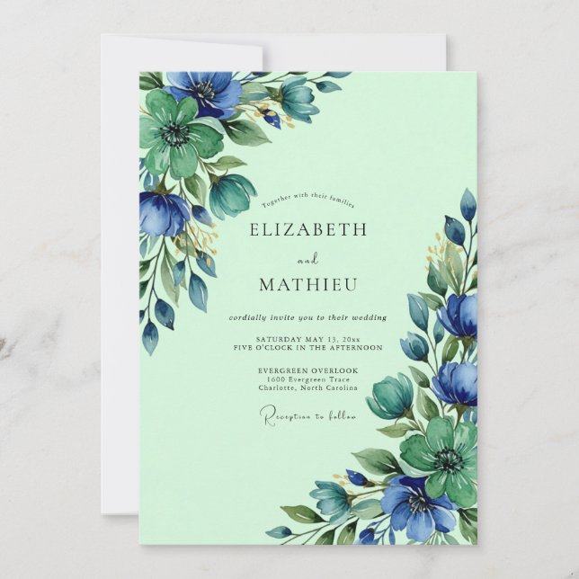 Convite Casamento com Aguarela Verde Limão Luxuriante (Frente)