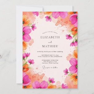 Convite Casamento com Aguarela Vibrante Magenta