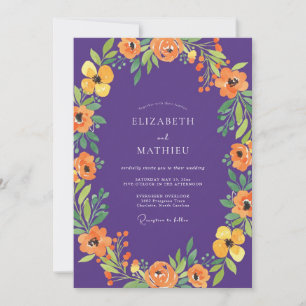Convite Casamento com Amapola Laranja Violeta Botânica