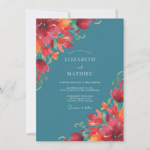 Convite Casamento com Amarelo-laranja e Azul-marinho