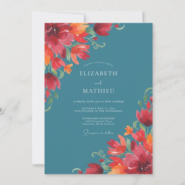 Convite Casamento com Amarelo-laranja e Azul-marinho (Frente)