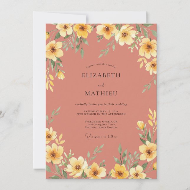 Convite Casamento com Amarelo Papoula e Argila (Frente)