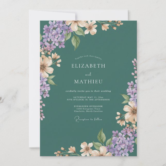 Convite Casamento com Âmbar Lilás Eucalipto (Frente)