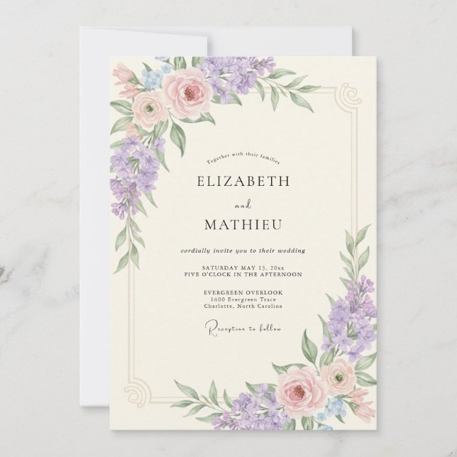 Convite Casamento com Amor-Perfeito Roxo Anastácia (Frente)
