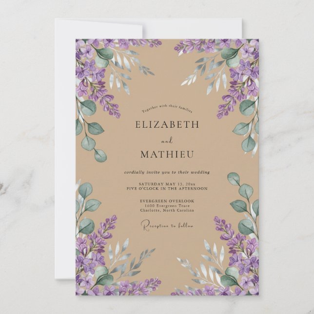 Convite Casamento com Amor-perfeito Tântalo Wisteria (Frente)