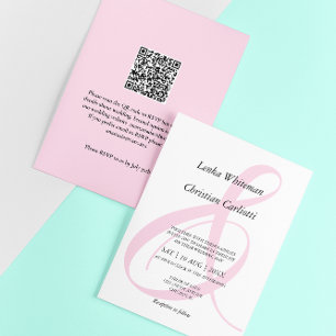 Convite Casamento com Ampersand em Rosa Desbotado e QR-Cod