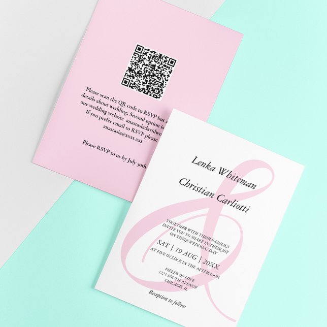 Convite Casamento com Ampersand em Rosa Desbotado e QR-Cod (Criador carregado)