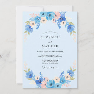 Convite Casamento com Anêmona Azul Pêssego