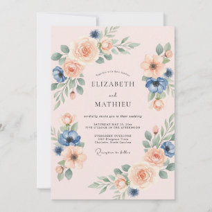 Convite Casamento com Anêmona Azul Turvo Pêssego