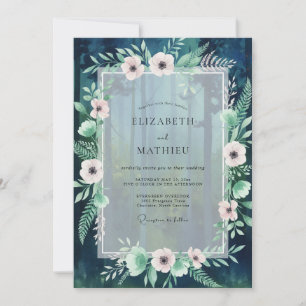 Convite Casamento com Anêmona Bege Azul-celeste