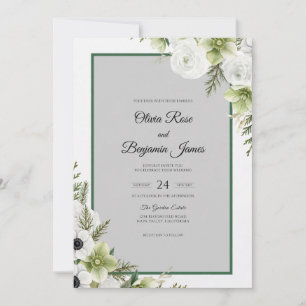 Convite Casamento com Anêmona Branca Esmeralda
