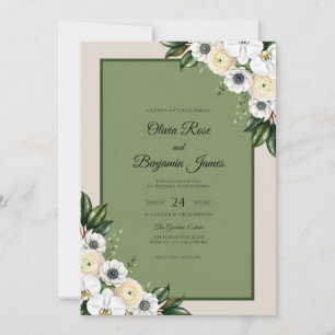 Convite Casamento com Anêmona Branca Oliva