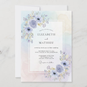 Convite Casamento com Anêmona Dourada e Periwinkle