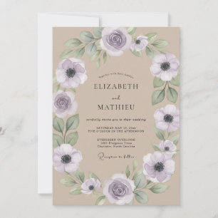 Convite Casamento com Anêmona Lilás Bege