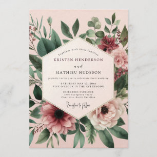 Convite Casamento com Anêmona Sage Blush
