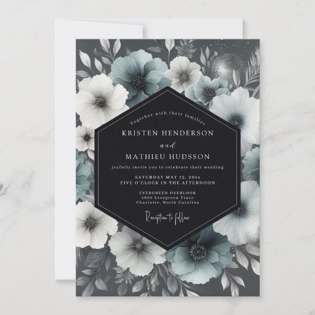 Convite Casamento com Anêmona Slate Moody (Frente)