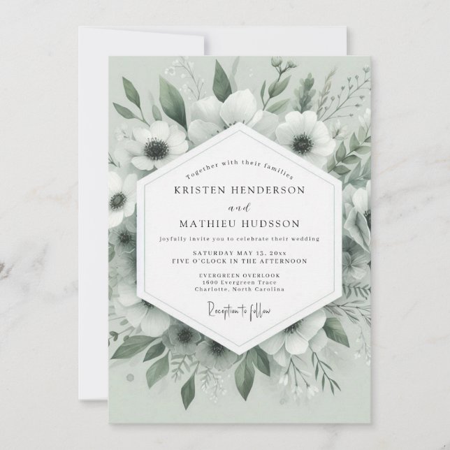 Convite Casamento com Anêmona Sussurrante de Salvia (Frente)